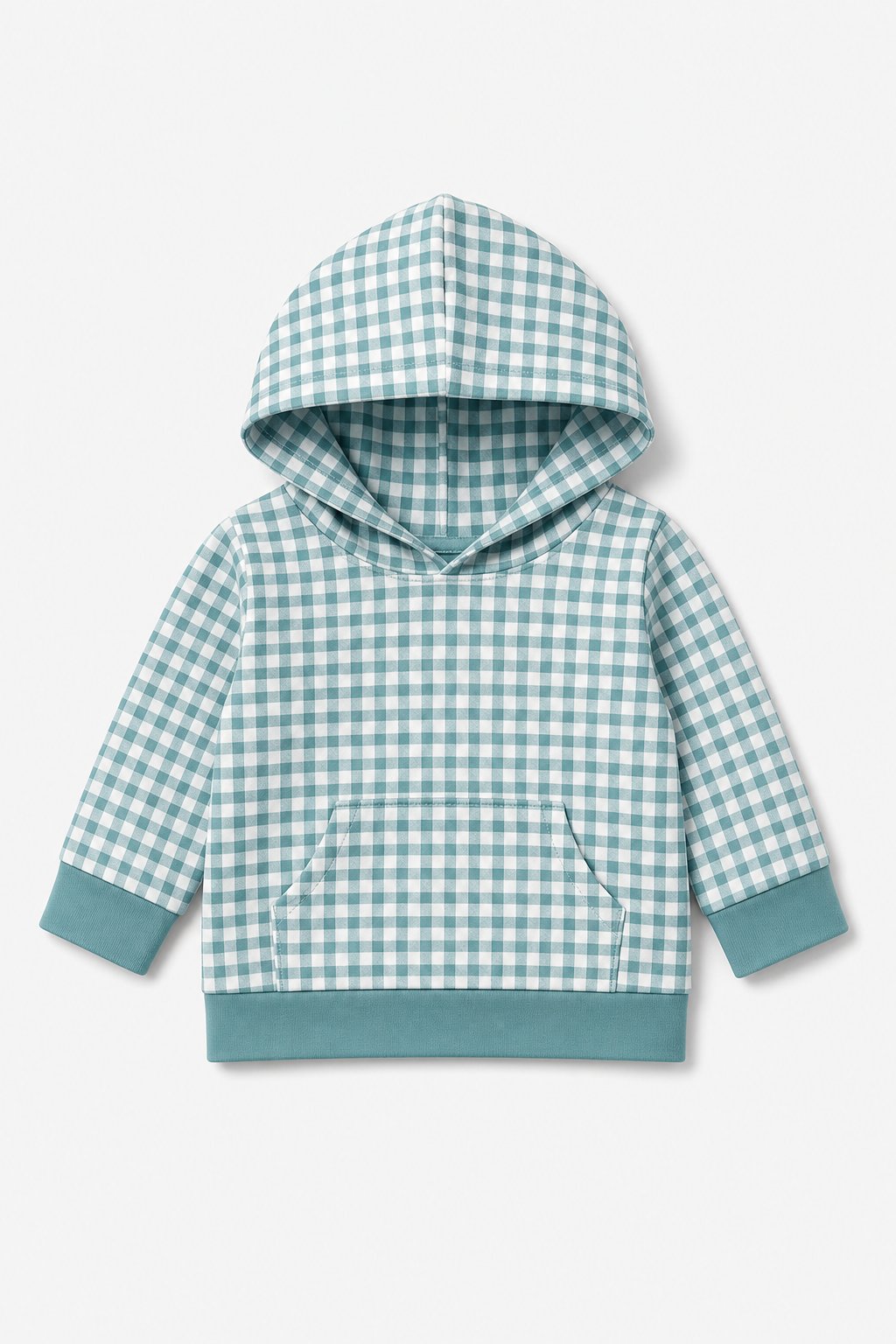 Dusty Teal Gingham Check Hoodie Tee